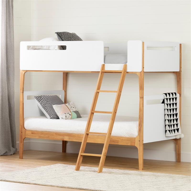 South Shore Bebble Modern Twin Over Twin Bunk Bed in Pure White