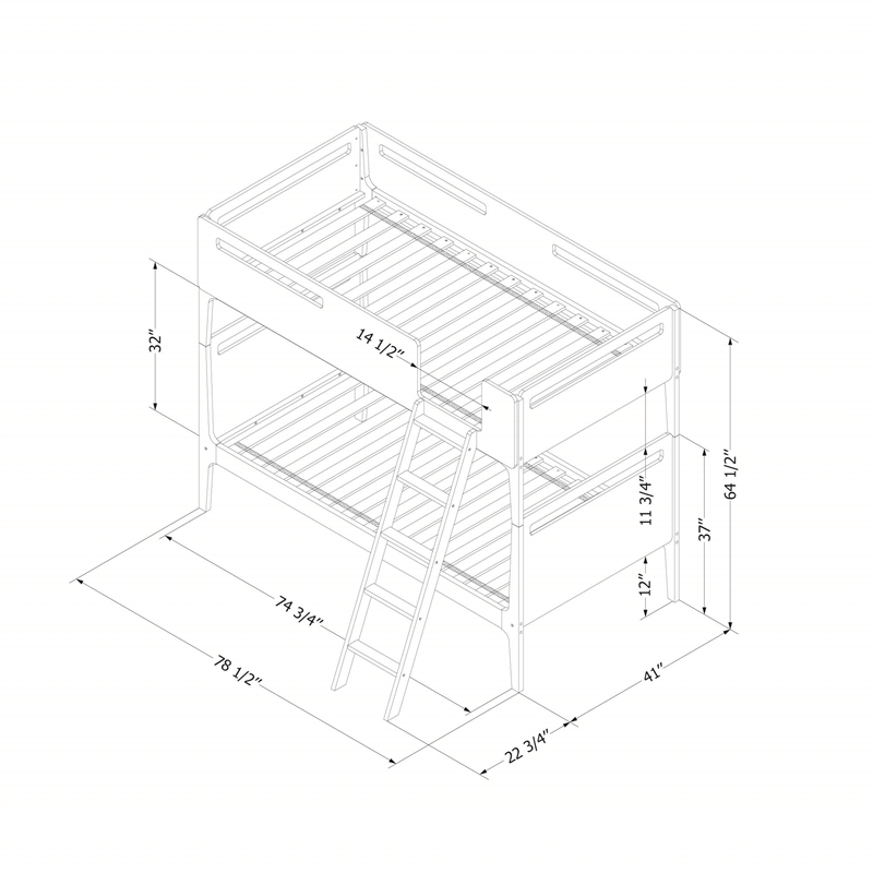 South Shore Bebble Modern Twin Over Twin Bunk Bed in Pure White