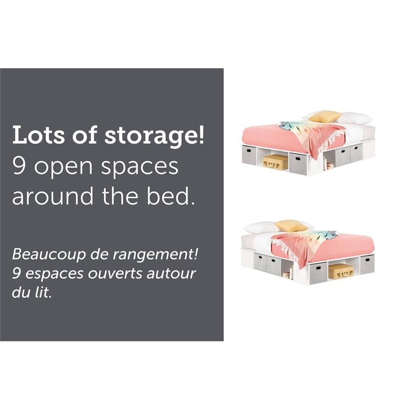 South Shore Flexible Engineered Wood Bed with Storage and Baskets in Pure White
