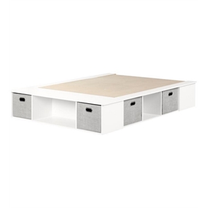 South Shore Flexible Engineered Wood Bed with Storage and Baskets in Pure White
