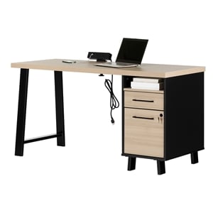 Kozack Computer Desk with Power Bar-Soft Elm-South Shore
