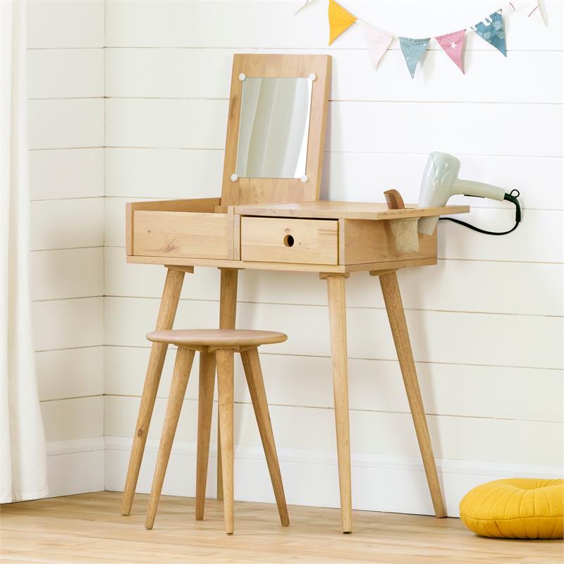 natural wood vanity desk