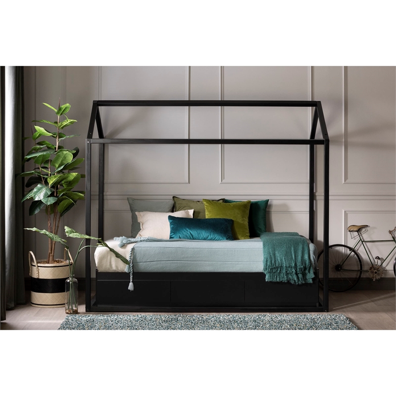Sweedi House Bed-Black-South Shore