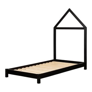Sweedi Bed with House Frame Headboard-Matte Black-South Shore