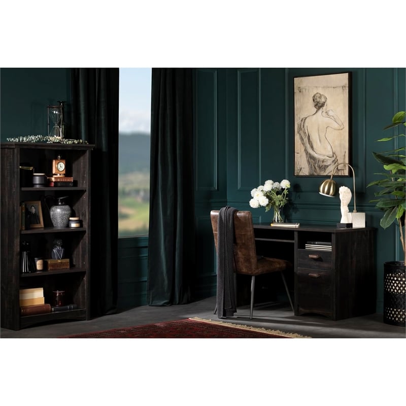 Gascony 4-Shelf Bookcase-Rubbed Black-South Shore