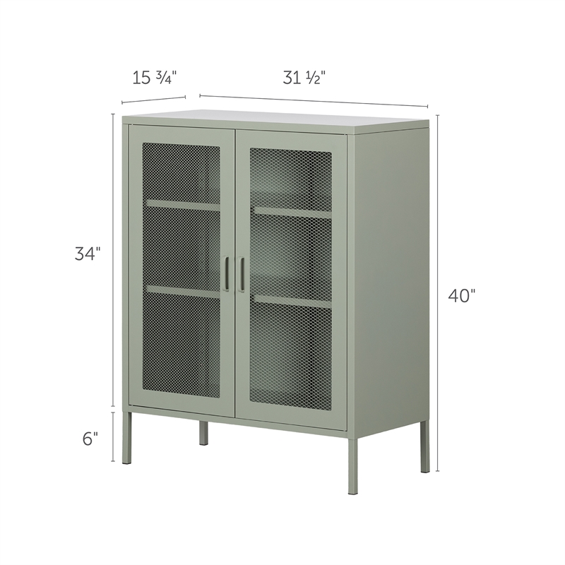 Crea Metal Mesh 2-Door Accent Cabinet-Sage Green-South Shore