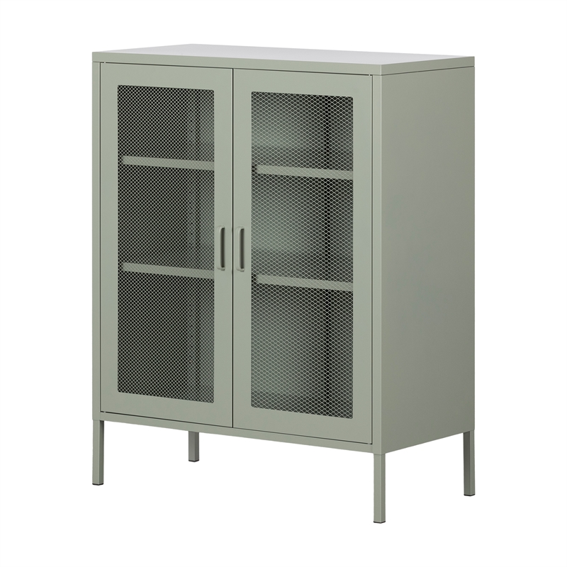 Crea Metal Mesh 2-Door Accent Cabinet-Sage Green-South Shore