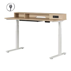 Adjustable Height Standing Desk with Built In Power Bar-Soft Elm