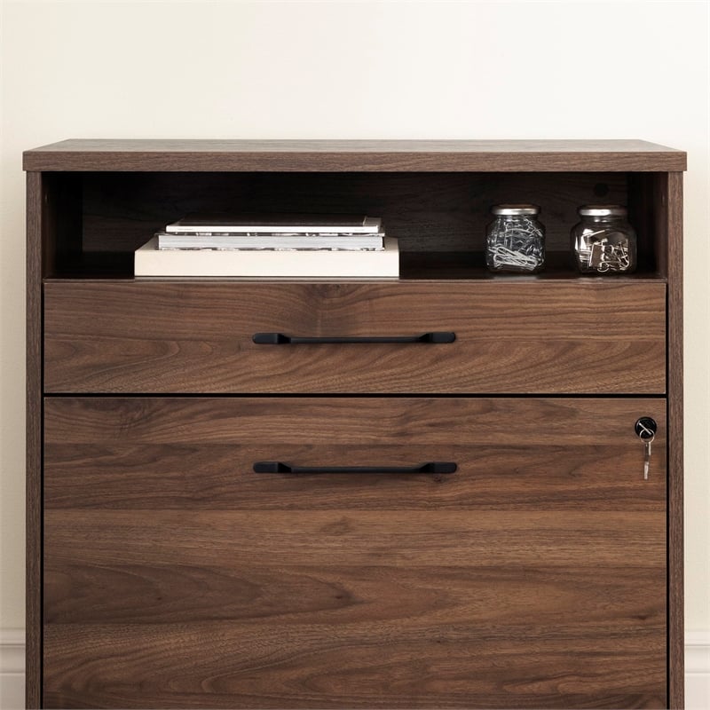 Helsy 2-Drawer File Cabinet-Natural Walnut-South Shore