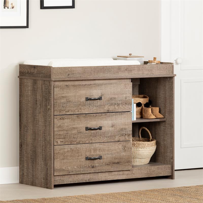 Tassio Changing Table-Weathered Oak-South Shore