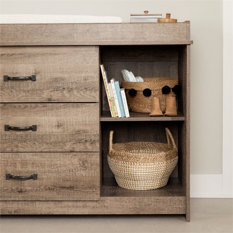 Tassio Changing Table-Weathered Oak-South Shore