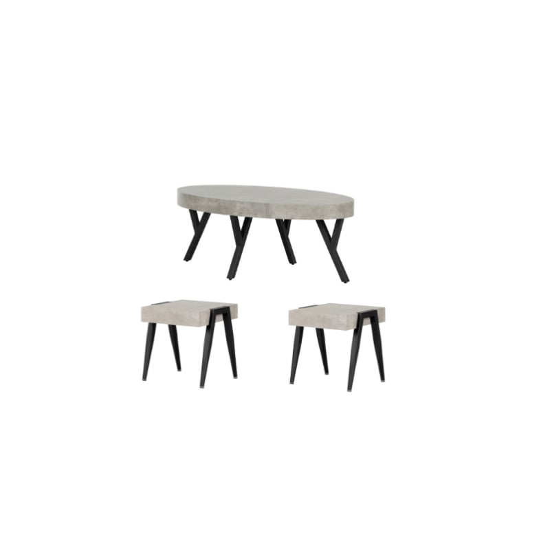 South Shore City Life Oval Coffee Table and 2 End Tables Set in Faux Concrete