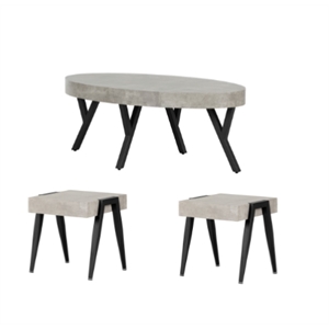 south shore city life oval coffee table and 2 end tables set in faux concrete