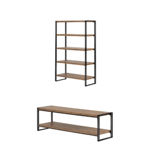 south shore gimetri tv stand and 5 fixed shelves shelving unit set in bamboo