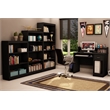 South Shore Axess Small Desk With Drawers and 5-Shelf Bookcase Set in Pure Black
