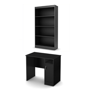 south shore axess small desk and 4-shelf bookcase set in pure black