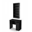 South Shore Axess Small Desk and 5-Shelf Bookcase Set in Pure Black