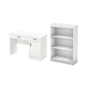 South Shore Axess Small Desk with Drawers and 3-Shelf Bookcase Set in Pure White
