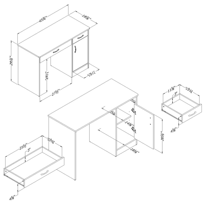 South Shore Axess Small Desk with Drawers and 5-Shelf Bookcase Set in Pure White