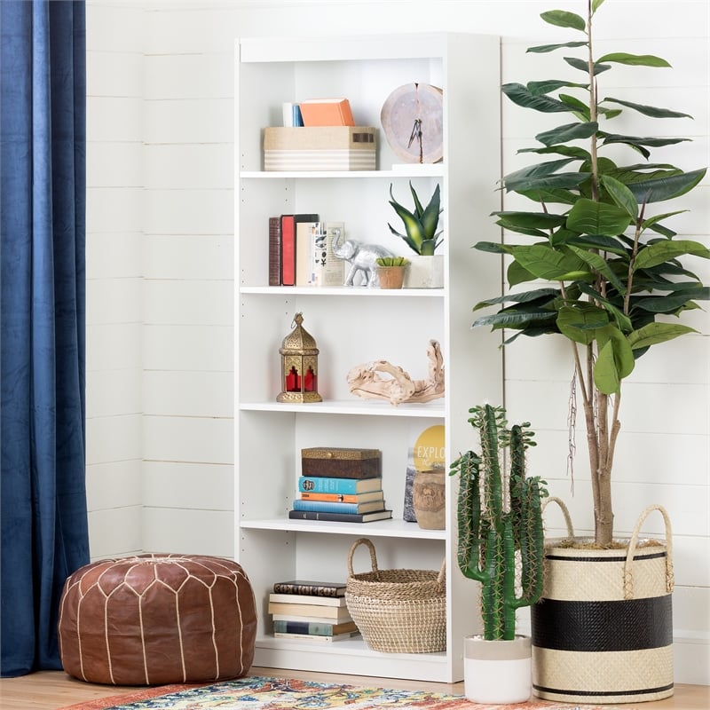 South Shore Axess Small Desk with Drawers and 5-Shelf Bookcase Set in Pure White