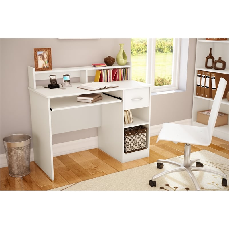 South S Axess White Desk With, Narrow White Desk With Hutch