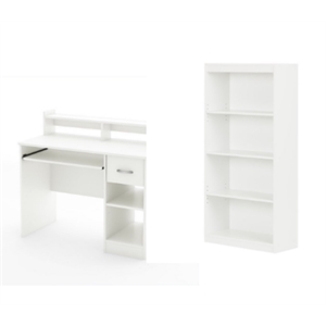 South Shore Axess Desk with Keyboard Tray and 4-Shelf Bookcase Set in Pure White