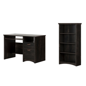 South Shore Gascony Desk and 4-Shelf Bookcase Set in Rubbed Black Finish