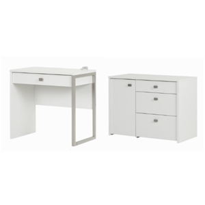 South Shore Interface Desk with 1 Drawer and Storage Unit Set in Pure White