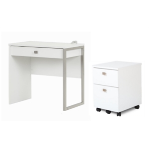 South Shore Interface 1-Drawer Desk and Mobile File Cabinet Set in Pure White