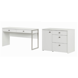 South Shore Interface Desk with 2 Drawers and Storage Unit Set in Pure White