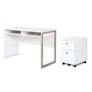 south shore interface desk and 2-drawer mobile file cabinet set in pure white