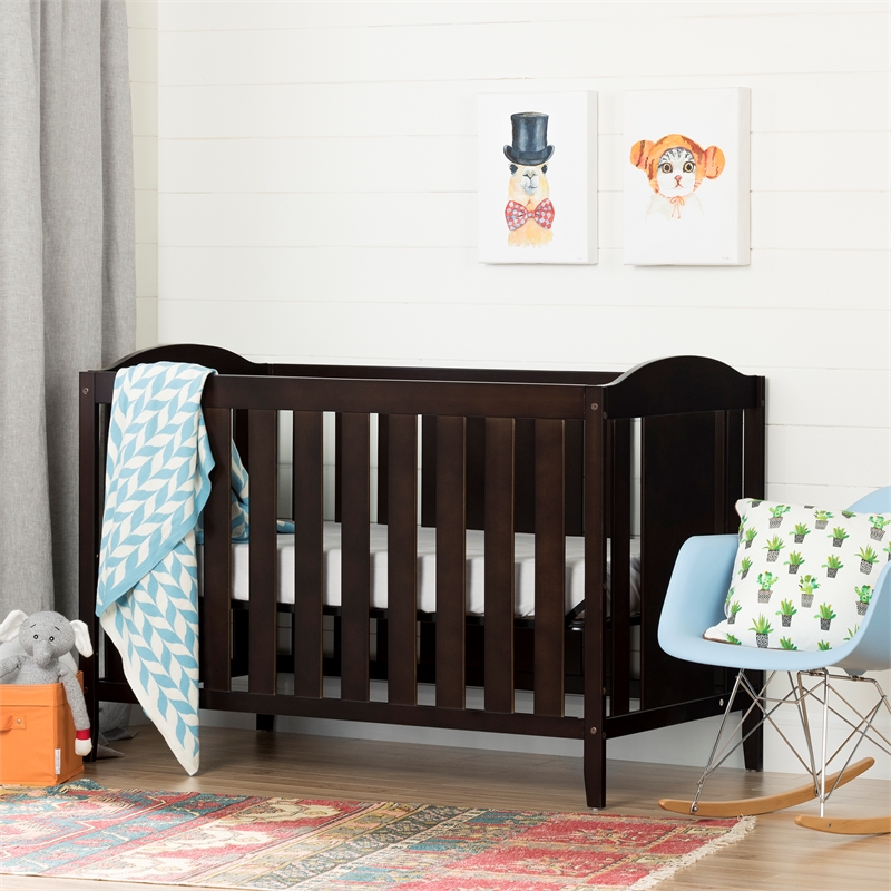South Shore Angel 3 in 1 Convertible Crib and Changing Table Set in Chocolate