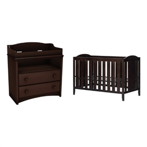 south shore angel chocolate convertible crib and 2-drawer changing table set