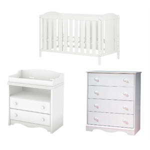 south shore angel pure white 3 in 1 crib chest and 2-drawer changing table set