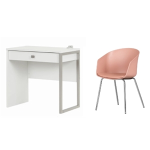 south shore interface pure white desk and 1 flam pink and chrome chair set