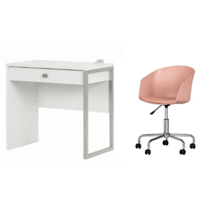 south shore interface pure white desk and 1 flam pink & chrome swivel chair set