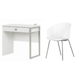 south shore interface pure white desk and 1 flam white & chrome chair set