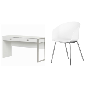 south shore interface white 2-drawer desk & 1 flam white and chrome chair set