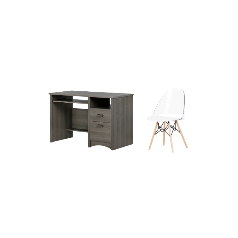 South Shore Gascony Gray Maple Desk and 1 Annexe White Eiffel Style Chair Set