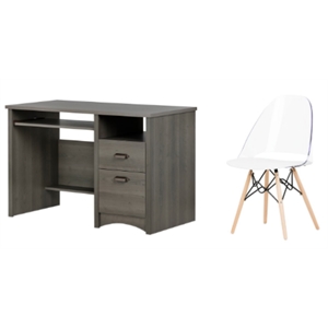 South Shore Gascony Gray Maple Desk and 1 Annexe White Eiffel Style Chair Set