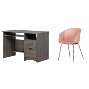 south shore gascony gray maple desk and 1 flam pink and chrome chair set