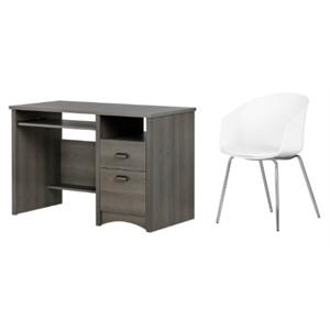 south shore gascony gray maple desk and 1 flam white and chrome chair set