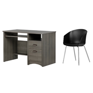 south shore gascony gray maple desk and 1 flam black and chrome chair set