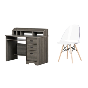 South Shore Versa Gray Maple Desk and 1 Annexe White Eiffel Style Chair Set