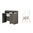 South Shore Versa Gray Maple Desk and 1 Annexe White Eiffel Style Chair Set