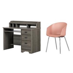 south shore versa gray maple desk and 1 flam pink and chrome chair set