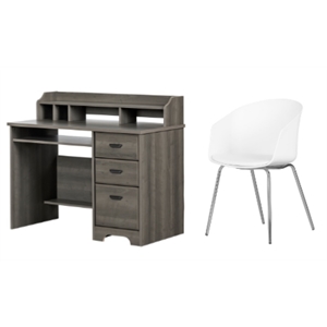 south shore versa gray maple desk and 1 flam white and chrome chair set