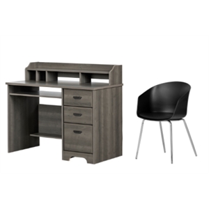 south shore versa gray maple desk and 1 flam black and chrome chair set
