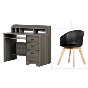 south shore versa gray maple desk and 1 flam black chair with wooden legs set