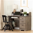 South Shore Versa Weathered Oak Desk and 1 Annexe White Eiffel Style Chair Set